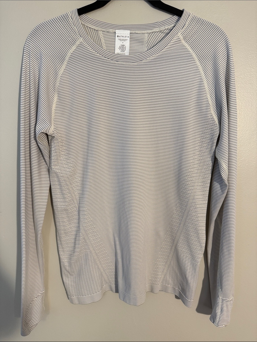 Athleta Women’s Long-Sleeve Thin Stripe Crew — Cream and Gray. Size M